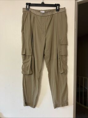 Brunello  Cucinelli Silk Olive Cargo Ankle Pants